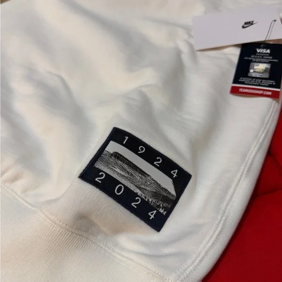 Nike Men's White Crewneck Sweater with USA Emblem